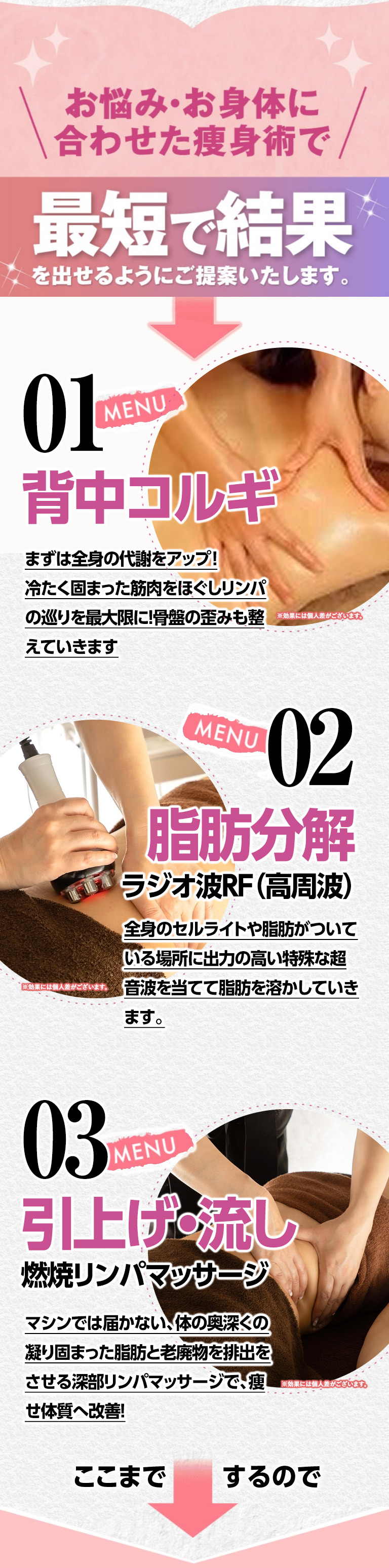 お悩み・お身体に合わせた痩身術で