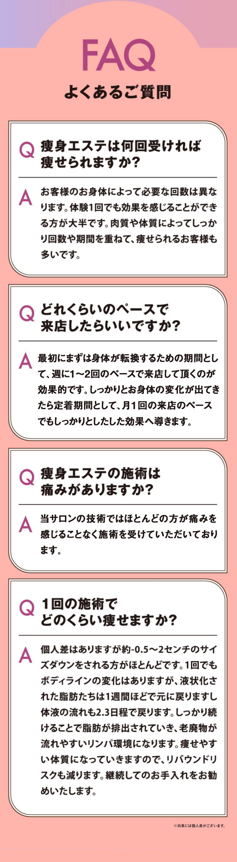 お悩み・お身体に合わせた痩身術で